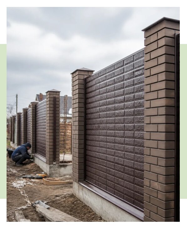 Установка забора из профнастила под кирпич в Мариинске